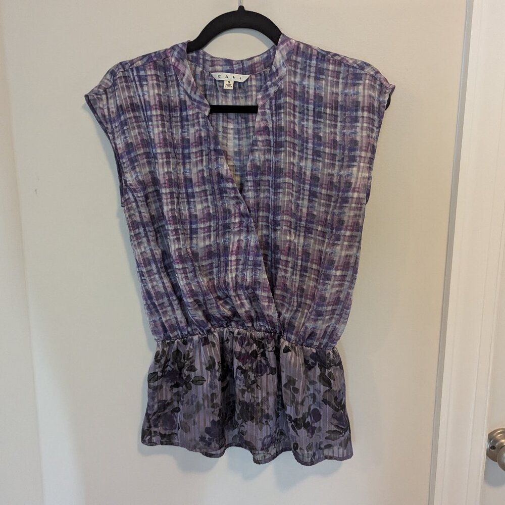 CAbi plaid pattern sleeveless blouse, Size S